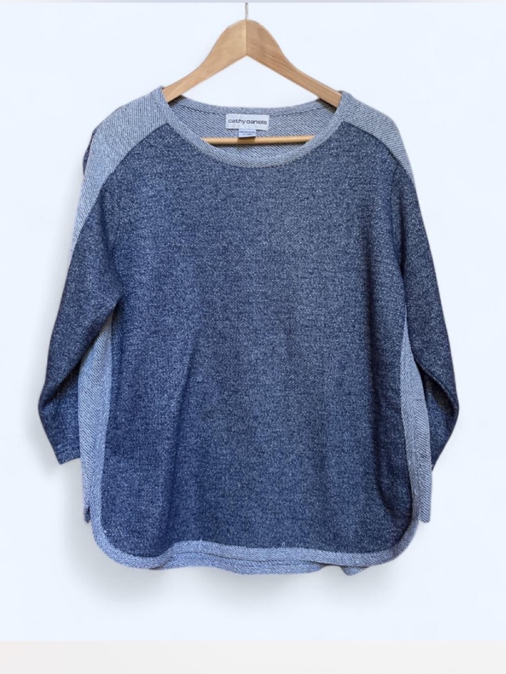 Cathy Daniels Two-Tone Navy and Light Blue Crewneck Sweater